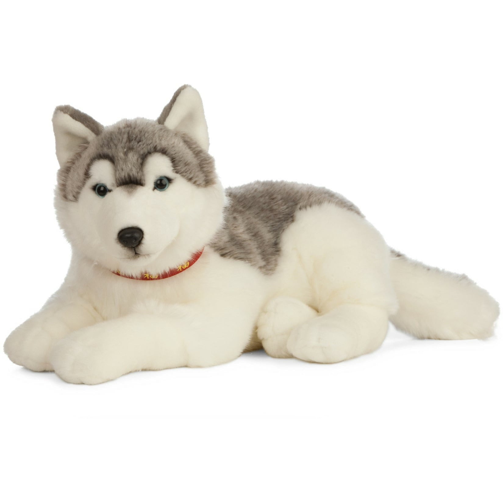 Living Nature husky knuffel - pluche - 60 cm - grijs/wit