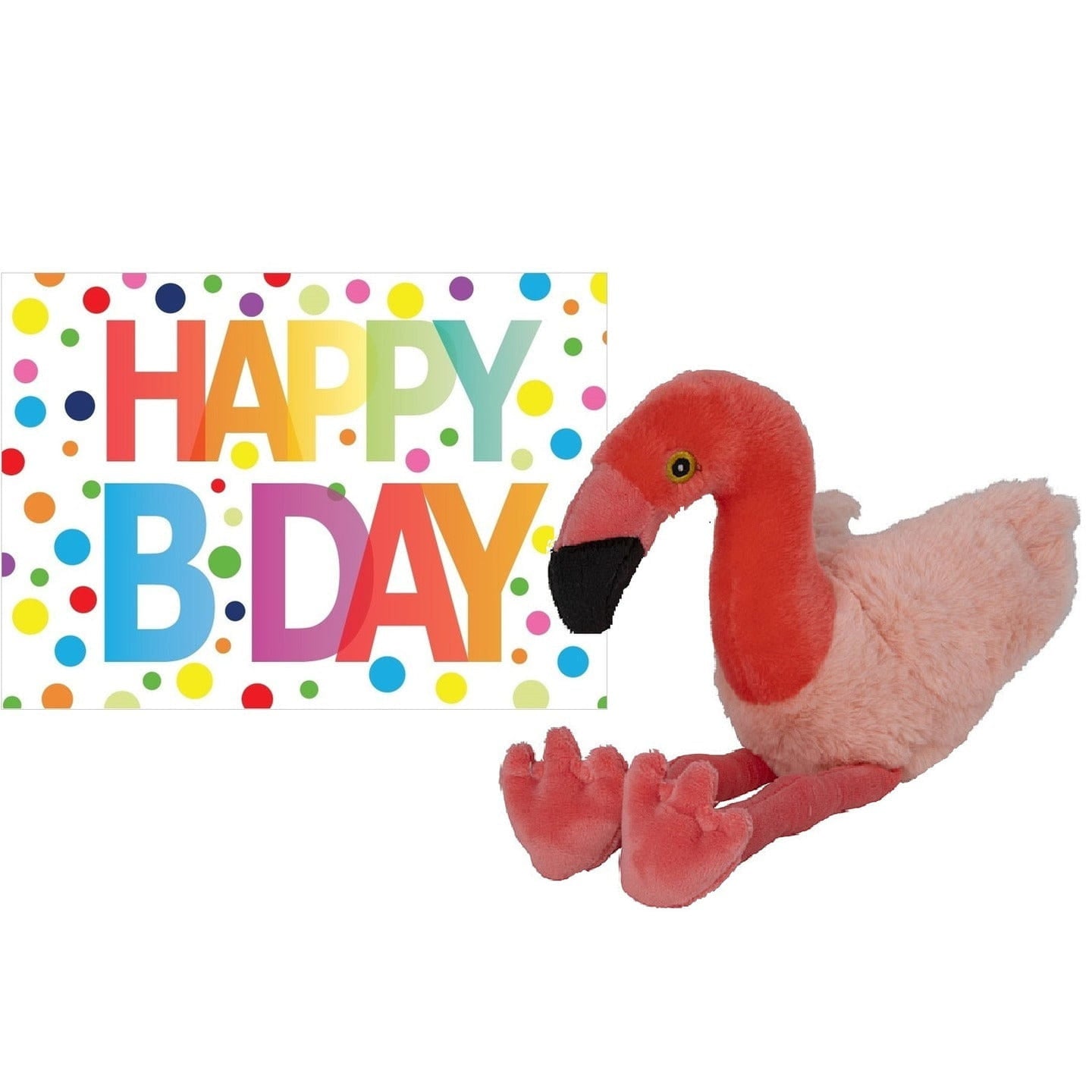 Pluche flamingo knuffel - 32 cm - Happy Birthday kaart