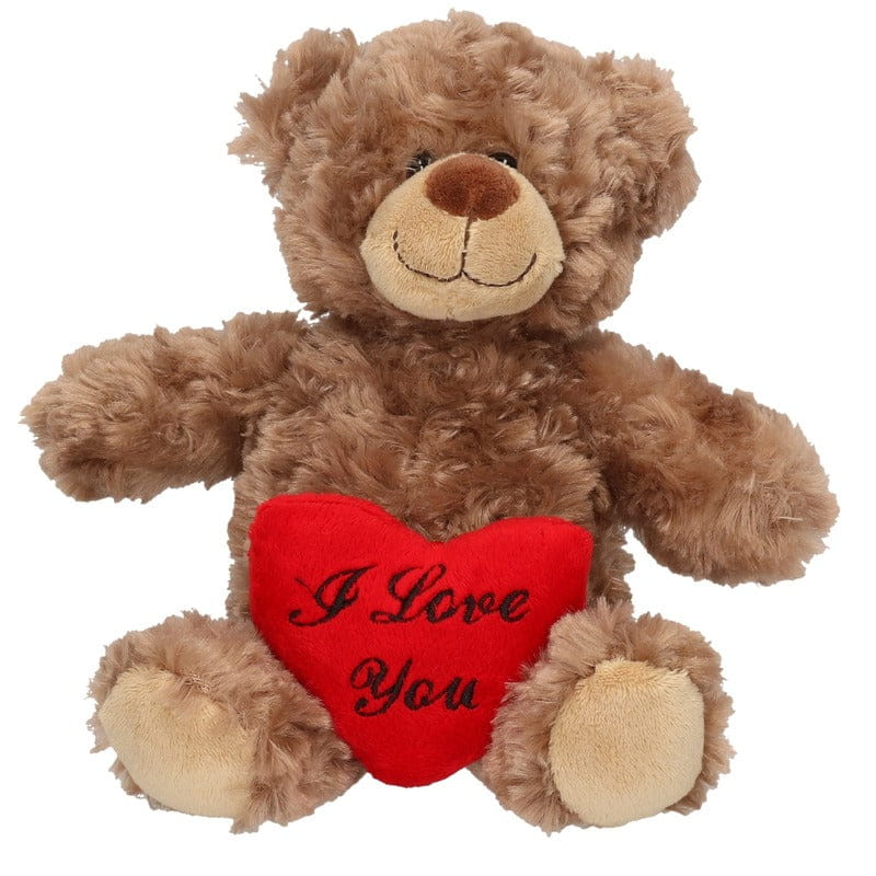 Bruin pluche knuffelbeertje - I Love You hartje - 24 cm