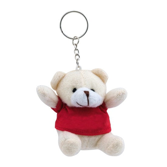 Rode teddybeer knuffel sleutelhanger - pluche - 8 cm