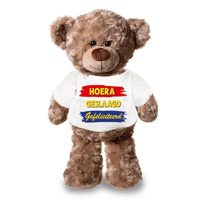 Geslaagde teddybeer knuffel - pluche - 24 cm - met shirt