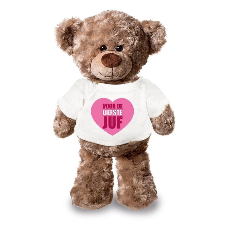 Liefste juf knuffelbeer - pluche - 24 cm - met shirt