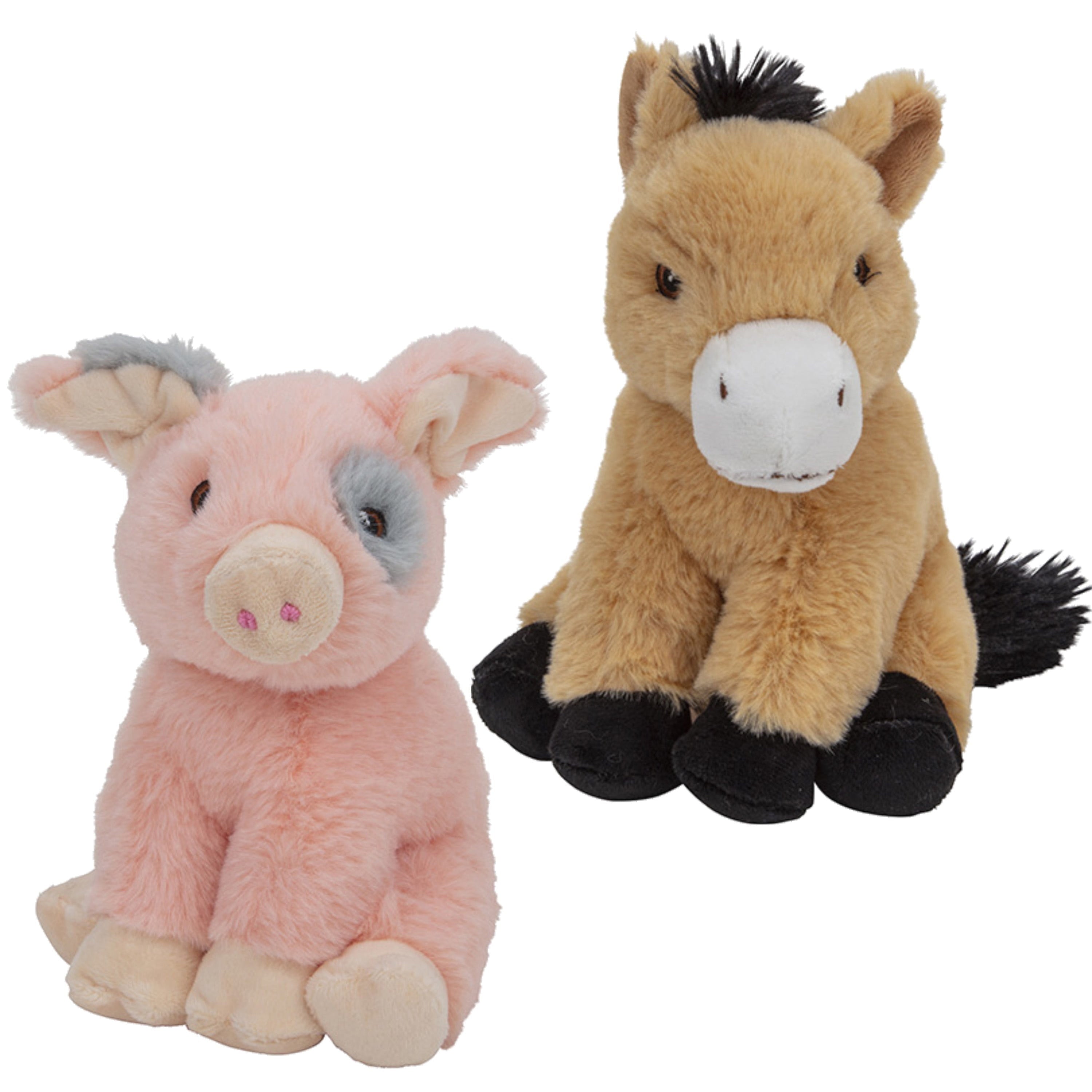 Pluche varken en paard knuffels - 18 en 17 cm - boerderijdieren