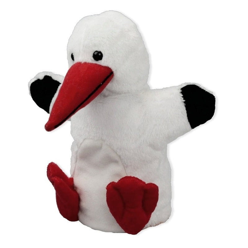 Pluche witte ooievaar handpop - knuffel - 22 cm - speelgoed