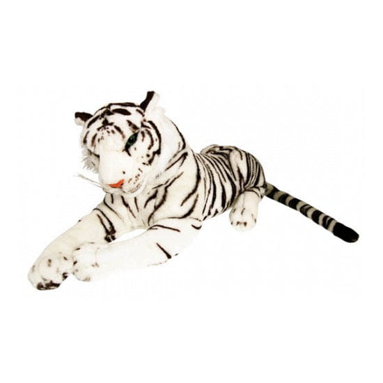 Witte tijger knuffel - pluche - liggend - 100 cm - dierenknuffel
