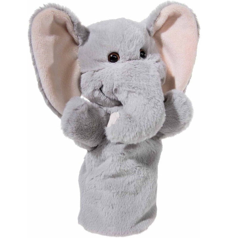 Pluche grijze olifant handpop - knuffel - 25 cm - speelgoed