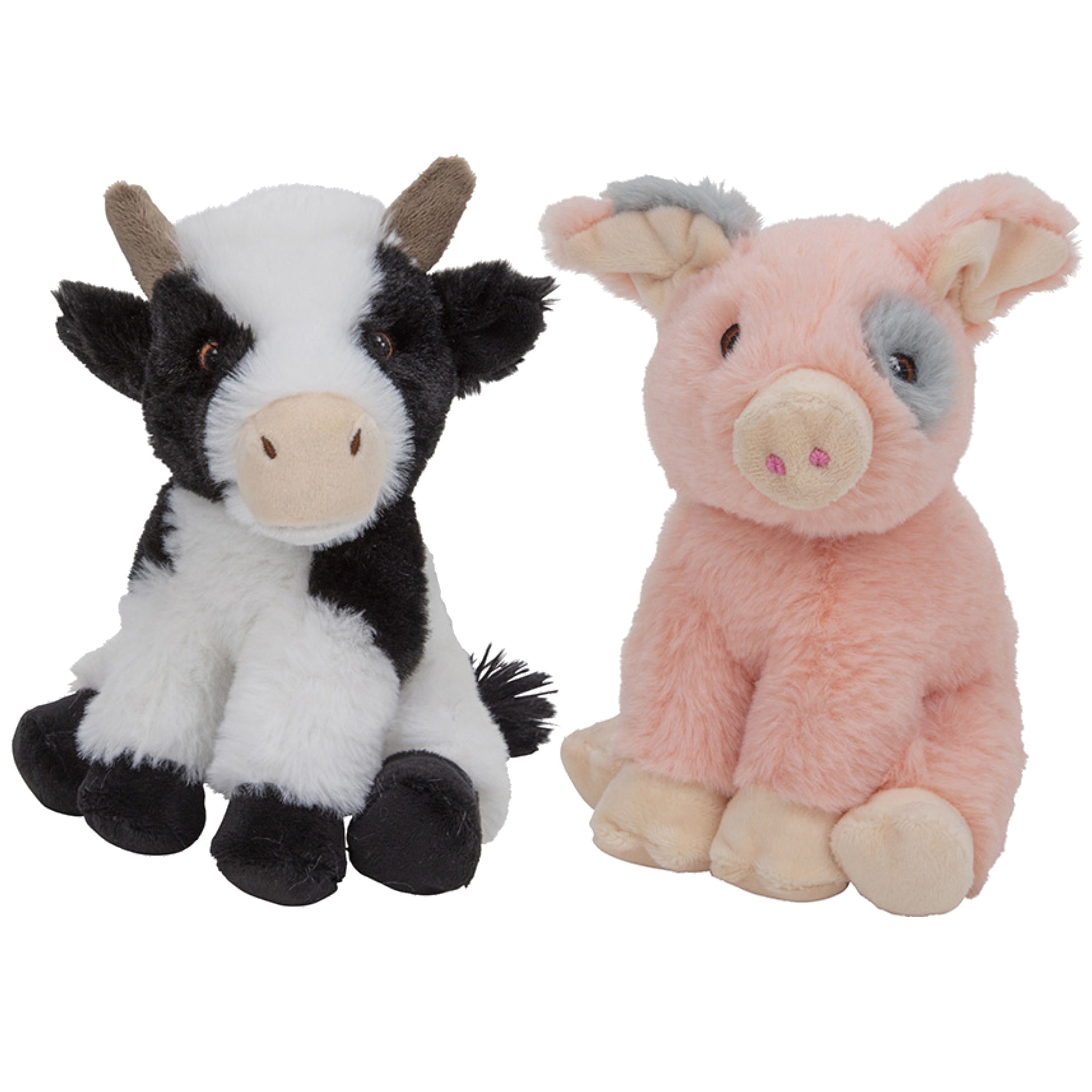 Koe en varken knuffel set - pluche - 19 en 18 cm