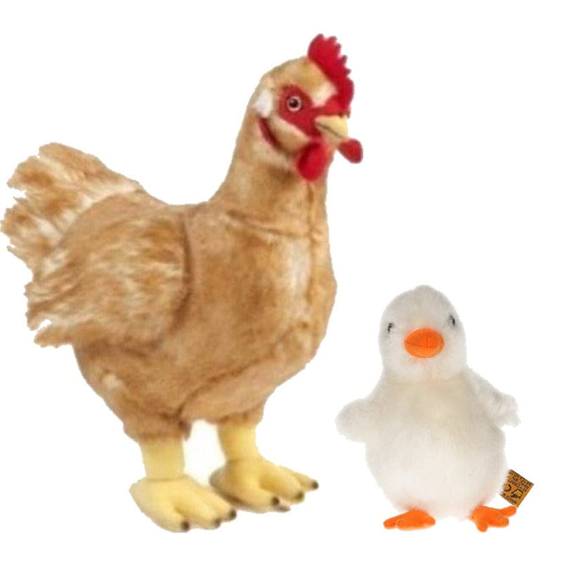 Pluche kip en kuiken knuffel - boerderij - 12 cm en 35 cm