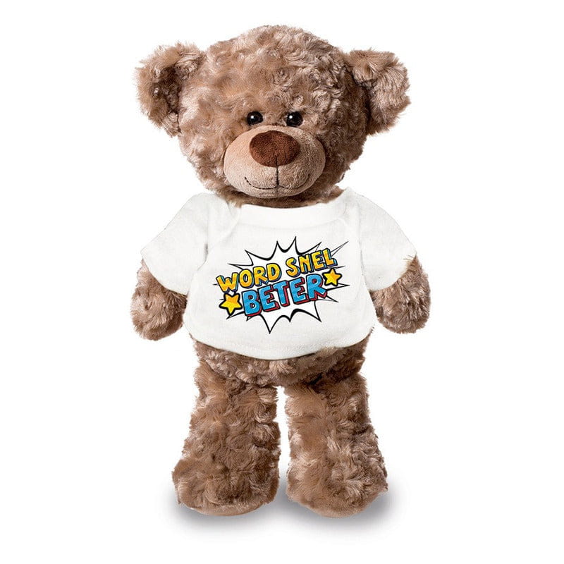 Teddybeer knuffel - pluche - 24 cm - met shirt - word snel beter
