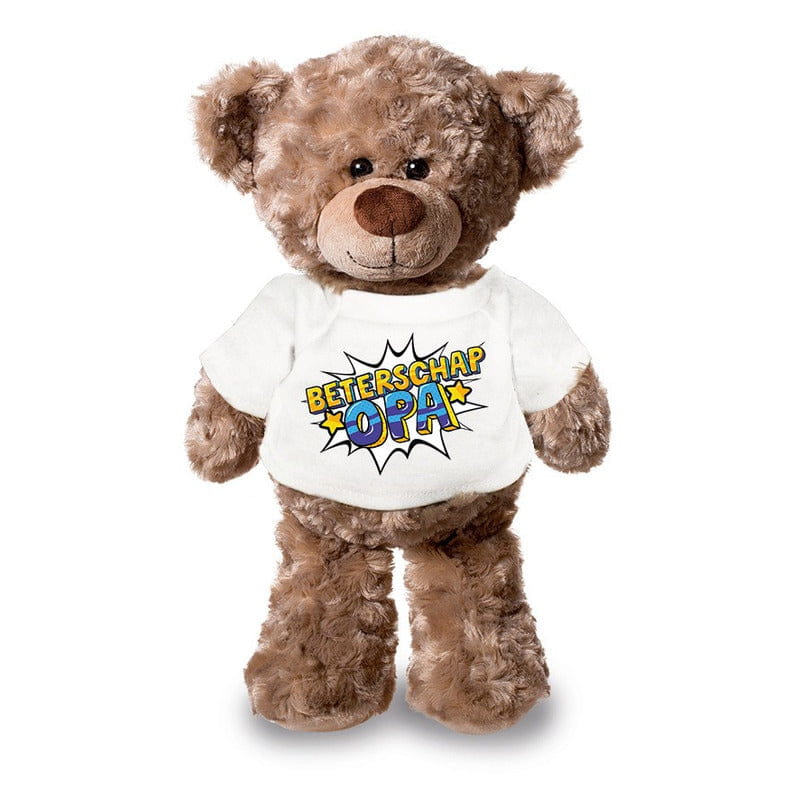 Beterschap opa teddybeer - pluche - 24 cm - met shirt