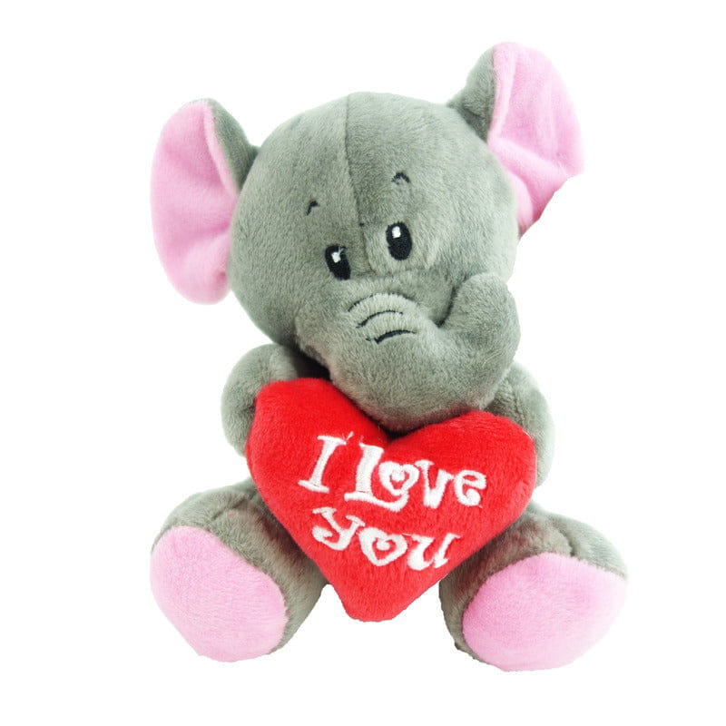 I love you olifant knuffel - pluche - grijs - 14 cm