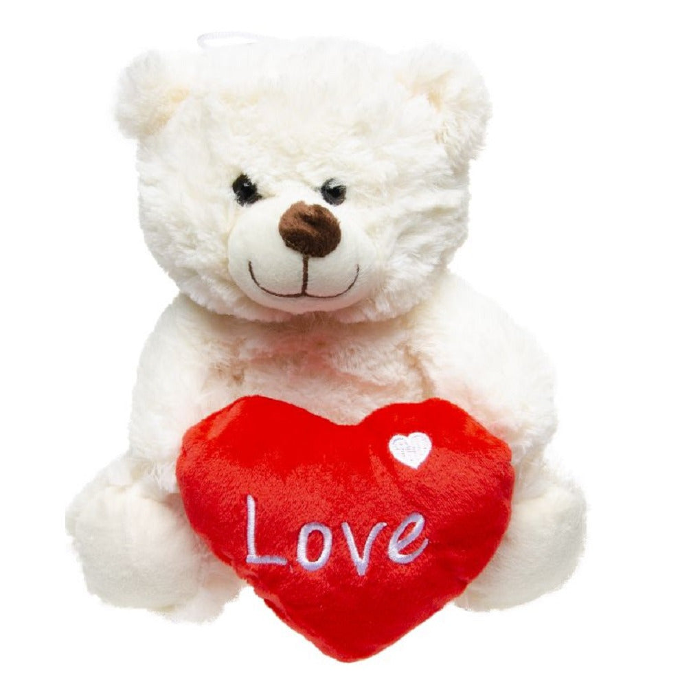 Pluche beer wit - 23 cm - knuffel met hartje - Valentijn