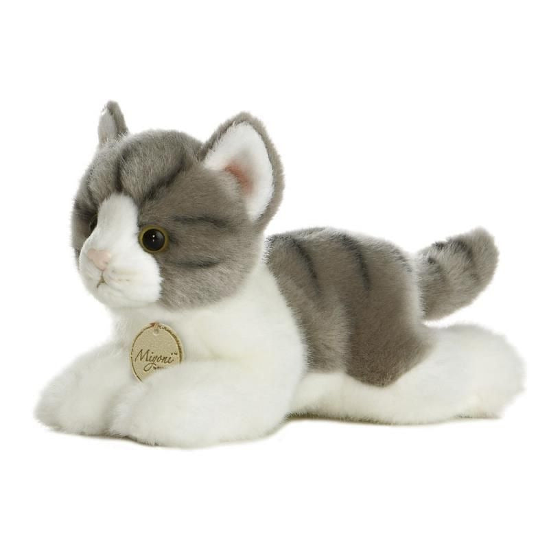 Aurora kat knuffel - pluche - grijs/wit - 20 cm