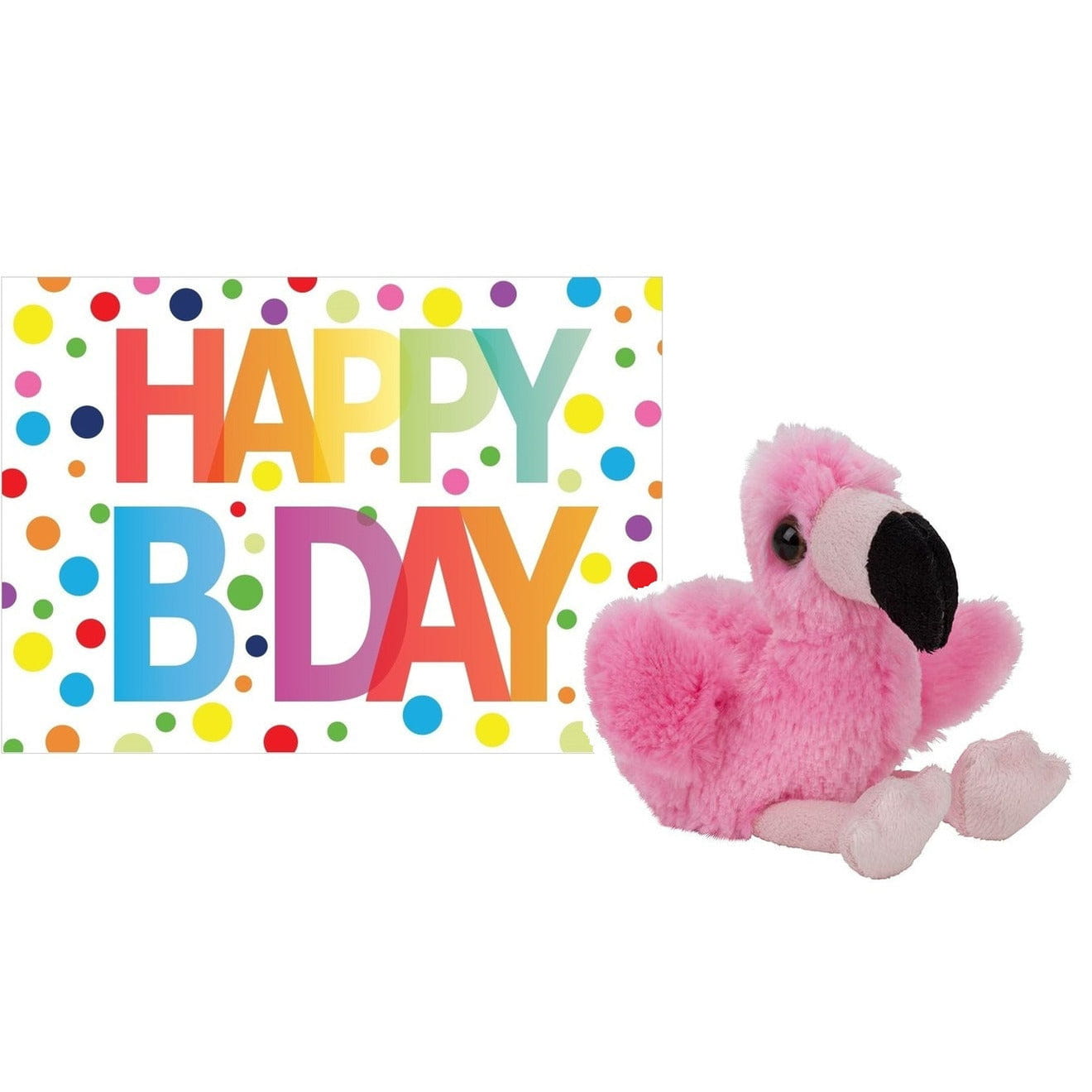 Pluche flamingo knuffel - 13 cm - met Happy Birthday kaart