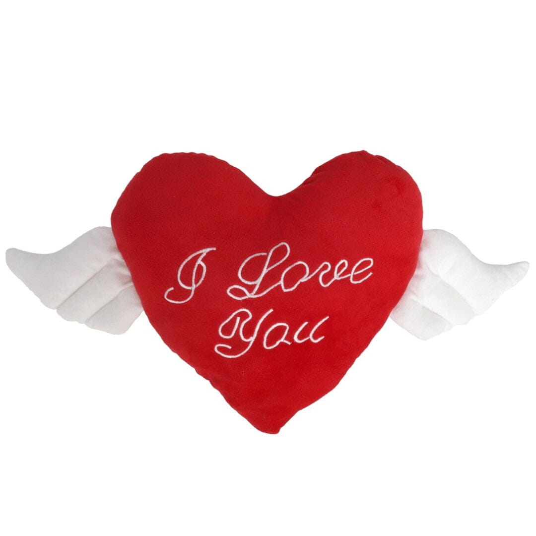 Pluche rood hart kussen - met vleugels - I Love You - 65 cm