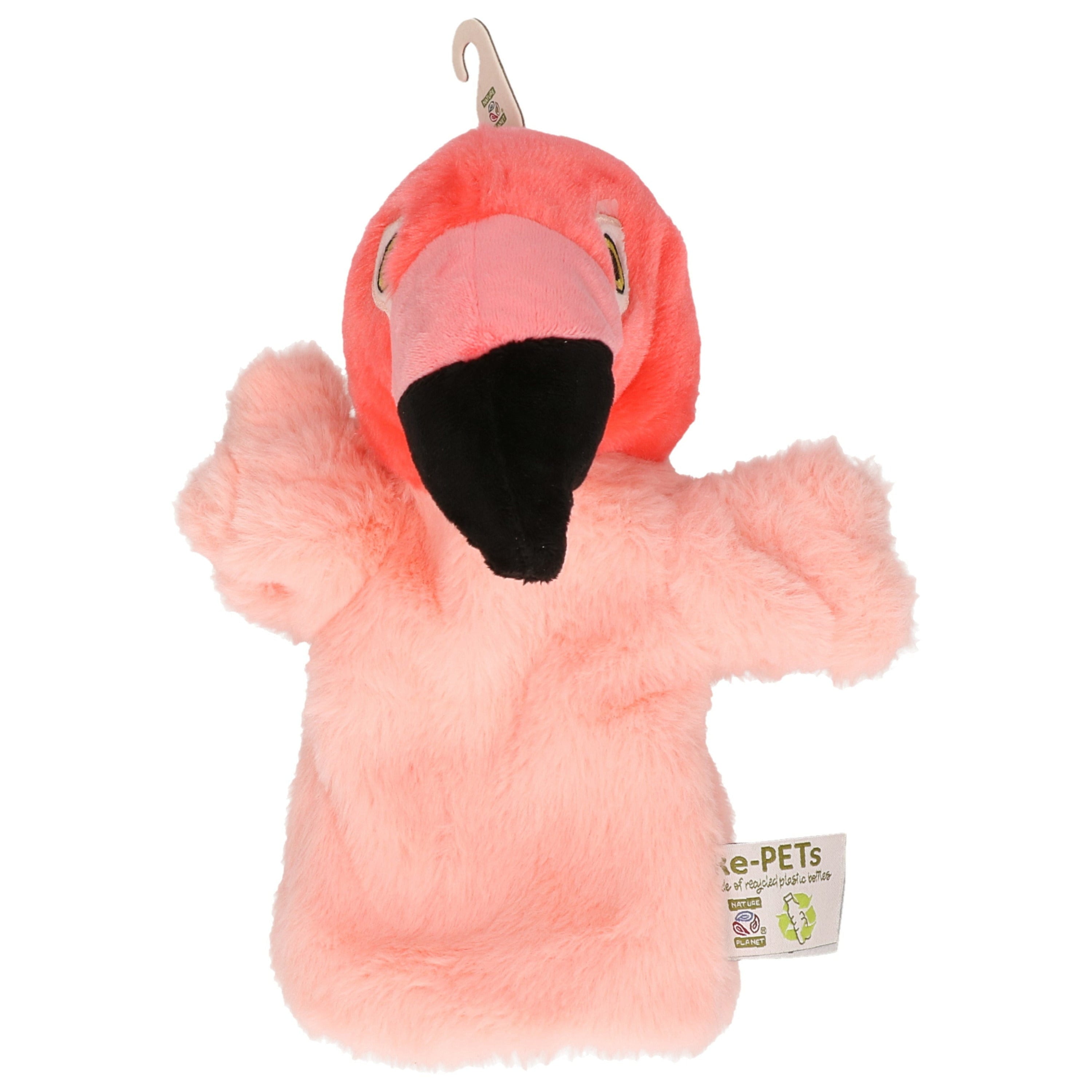 Nature Planet flamingo handpop knuffel - pluche - roze - 24 cm