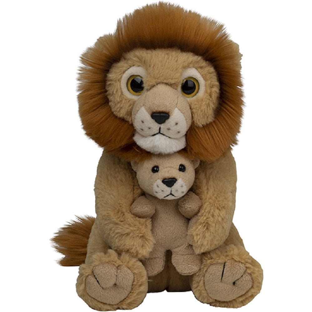 Wild Republic leeuw met jong knuffel - pluche - 22 cm - bruin