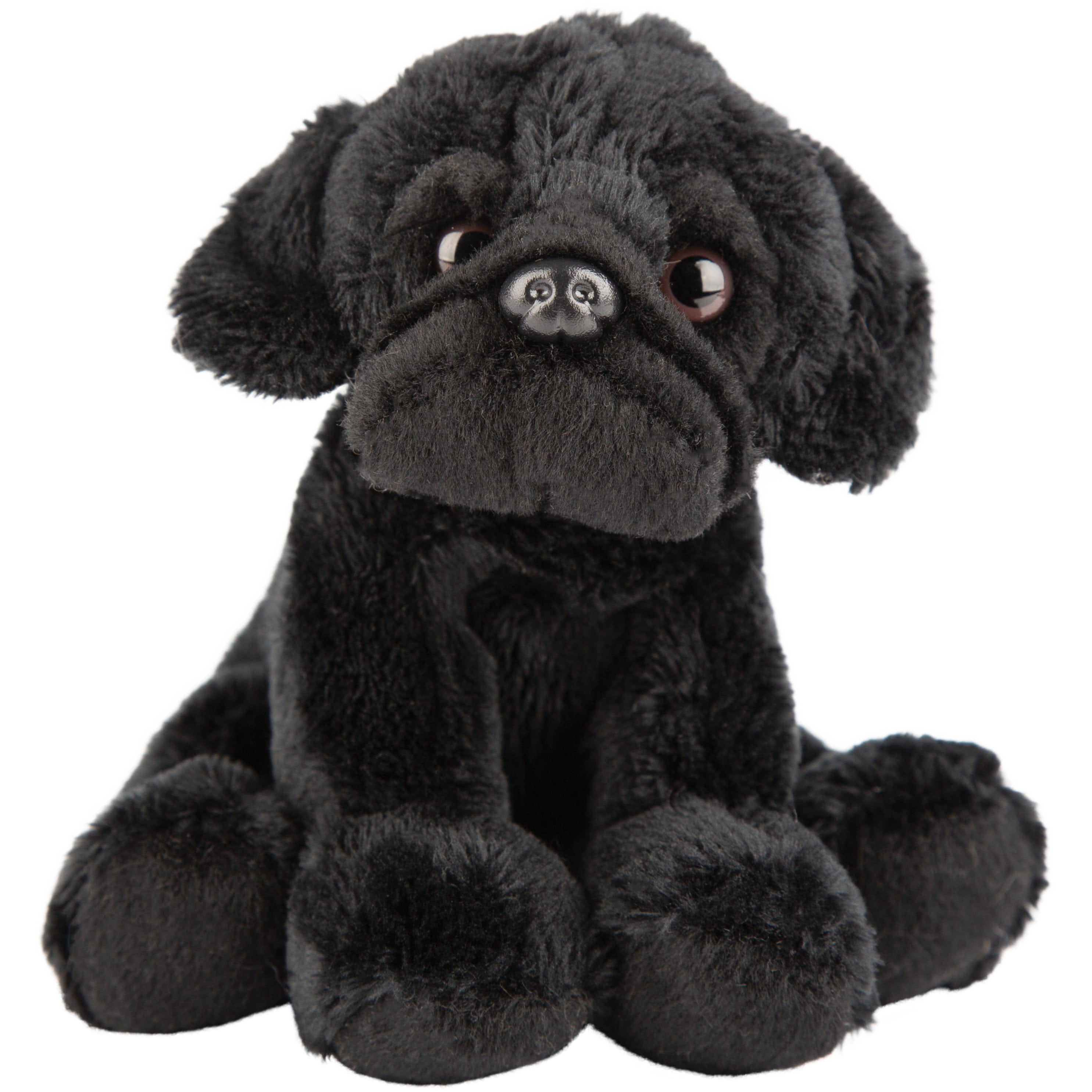 Pluche mopshond knuffel - zwart - 13 cm - zacht speelgoed