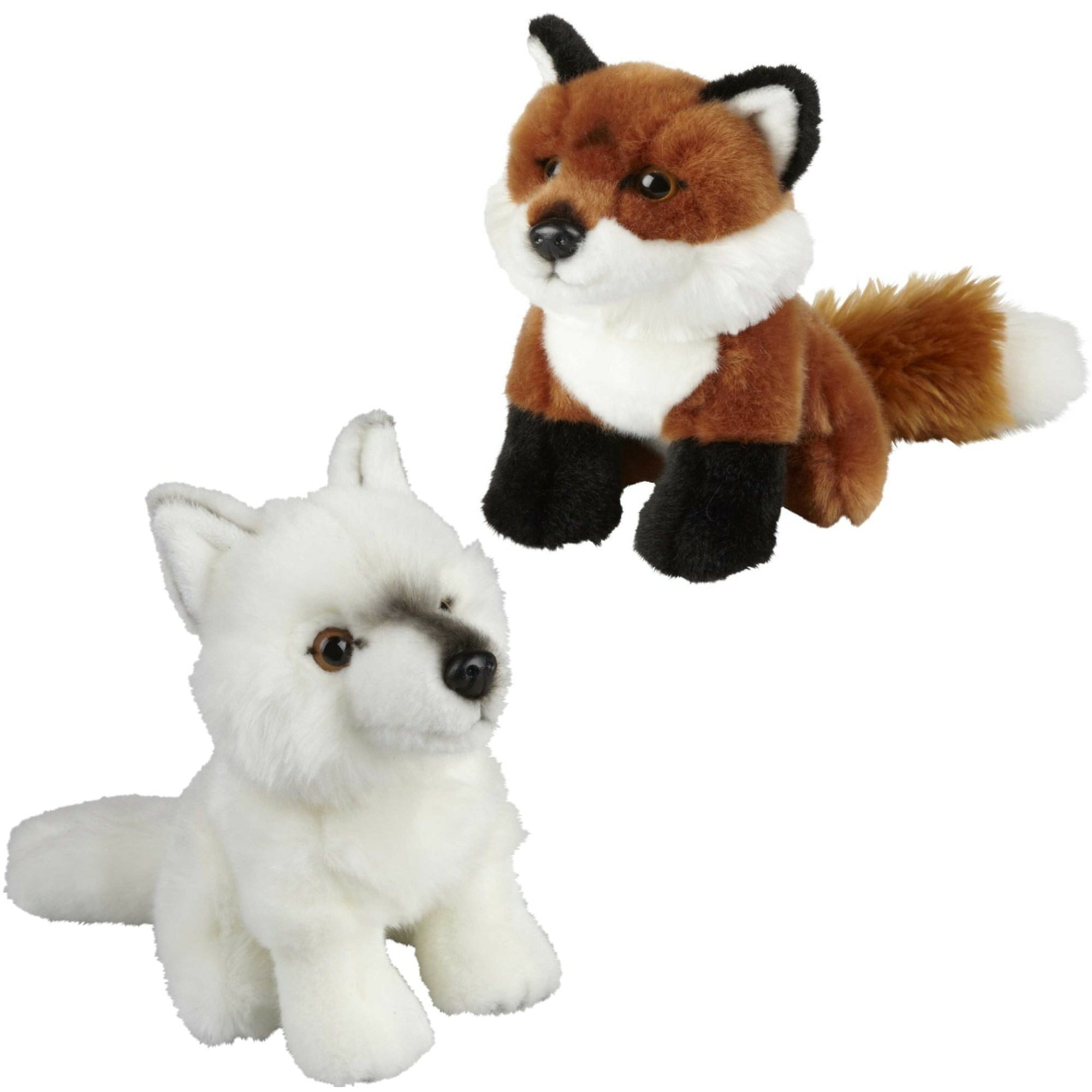 Knuffeldieren set vos en wolf - pluche - 18 cm