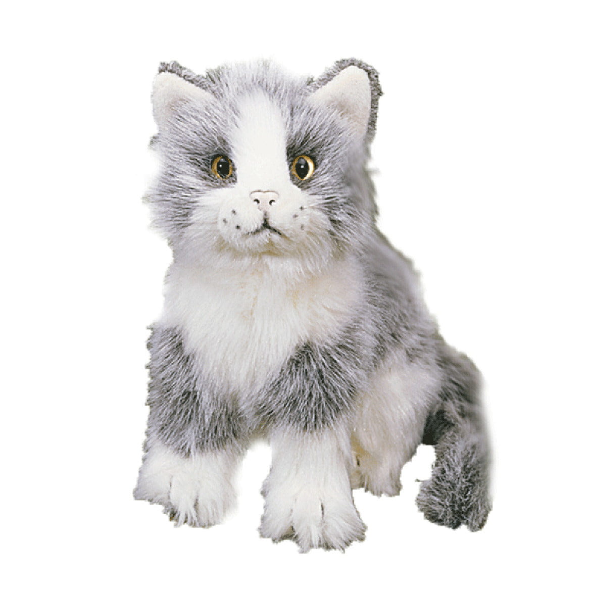 Pluche grijs/witte kat - knuffel - zittend - 20 cm