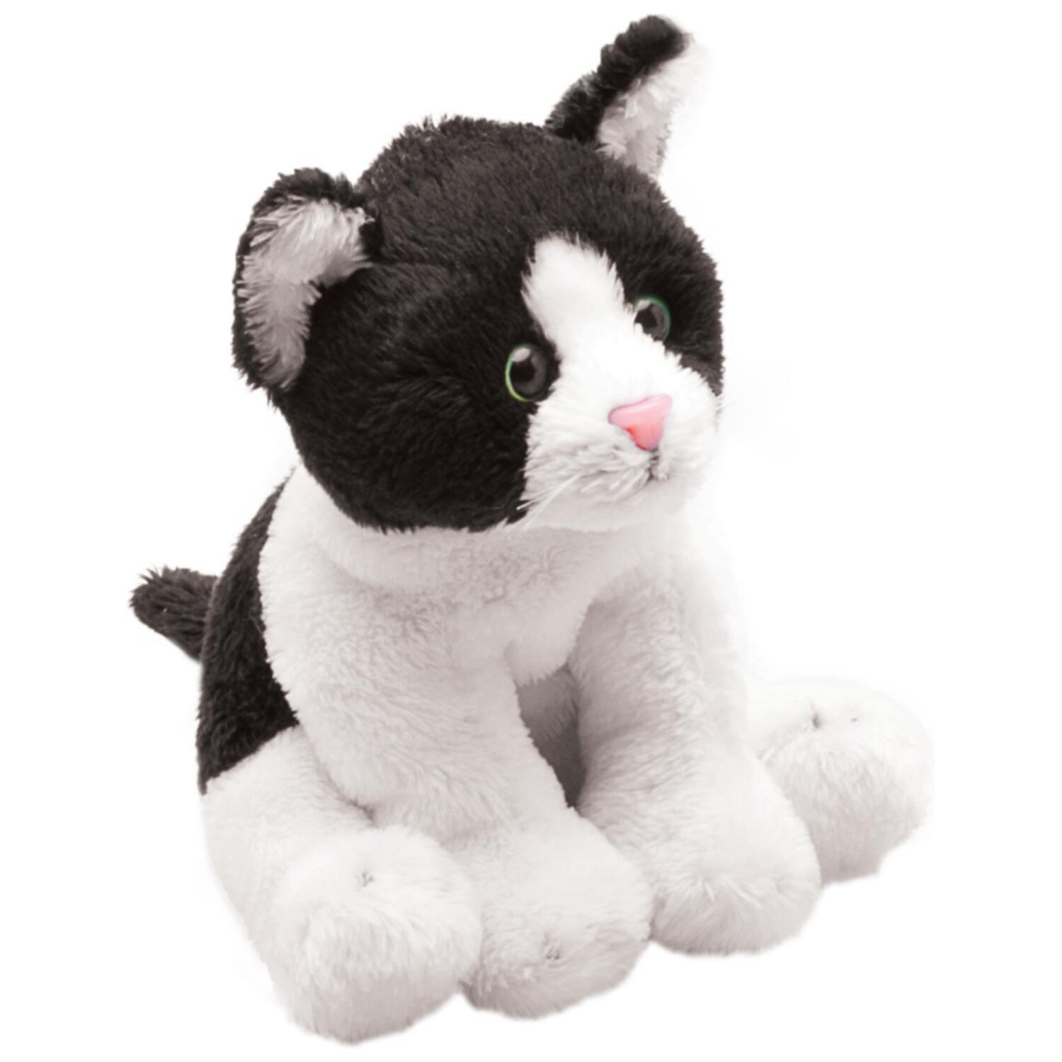 Pluche kat knuffel - zwart/witte lapjeskat - 13 cm - knuffel