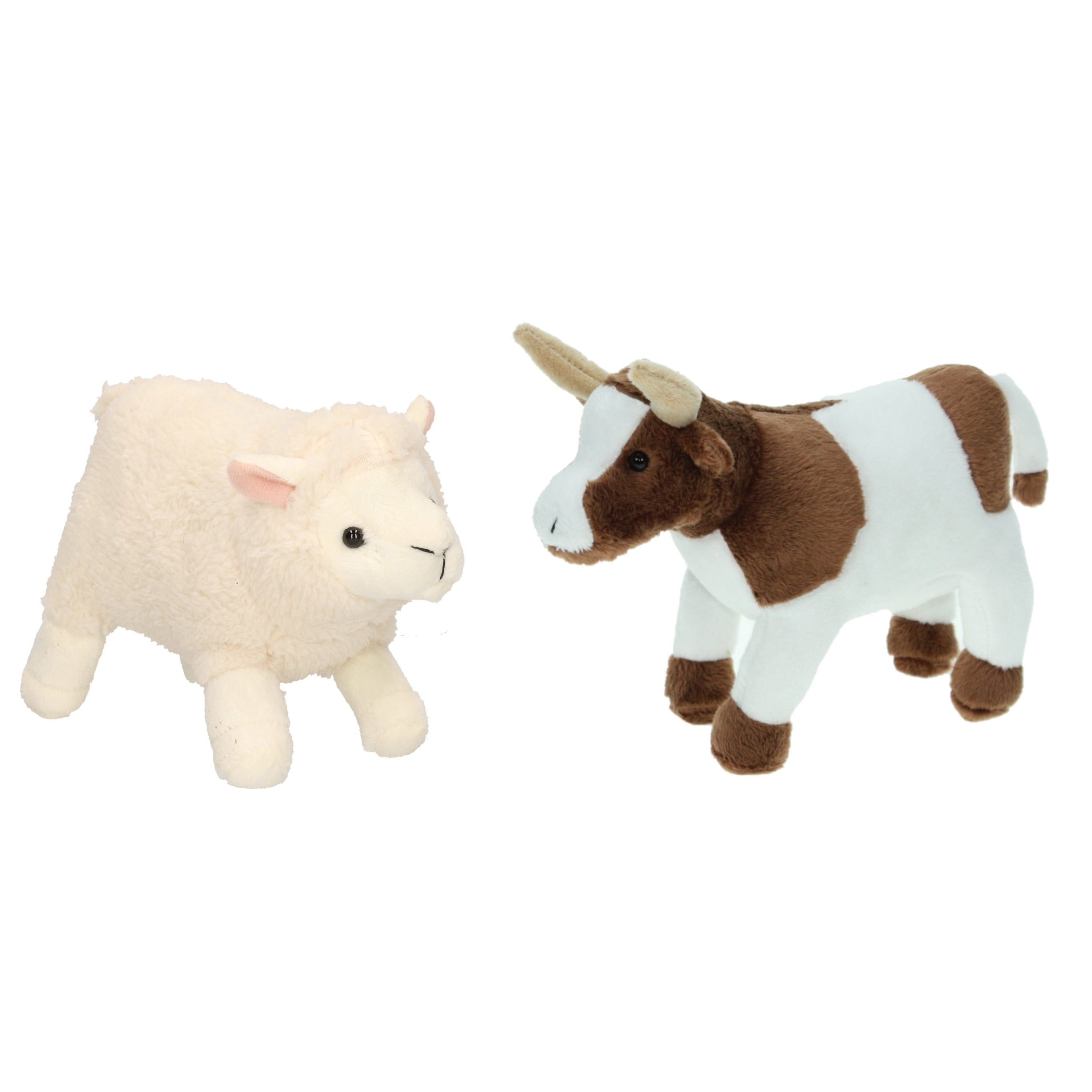 Pluche boerderijdieren knuffelset - koe en lammetje - 22 cm
