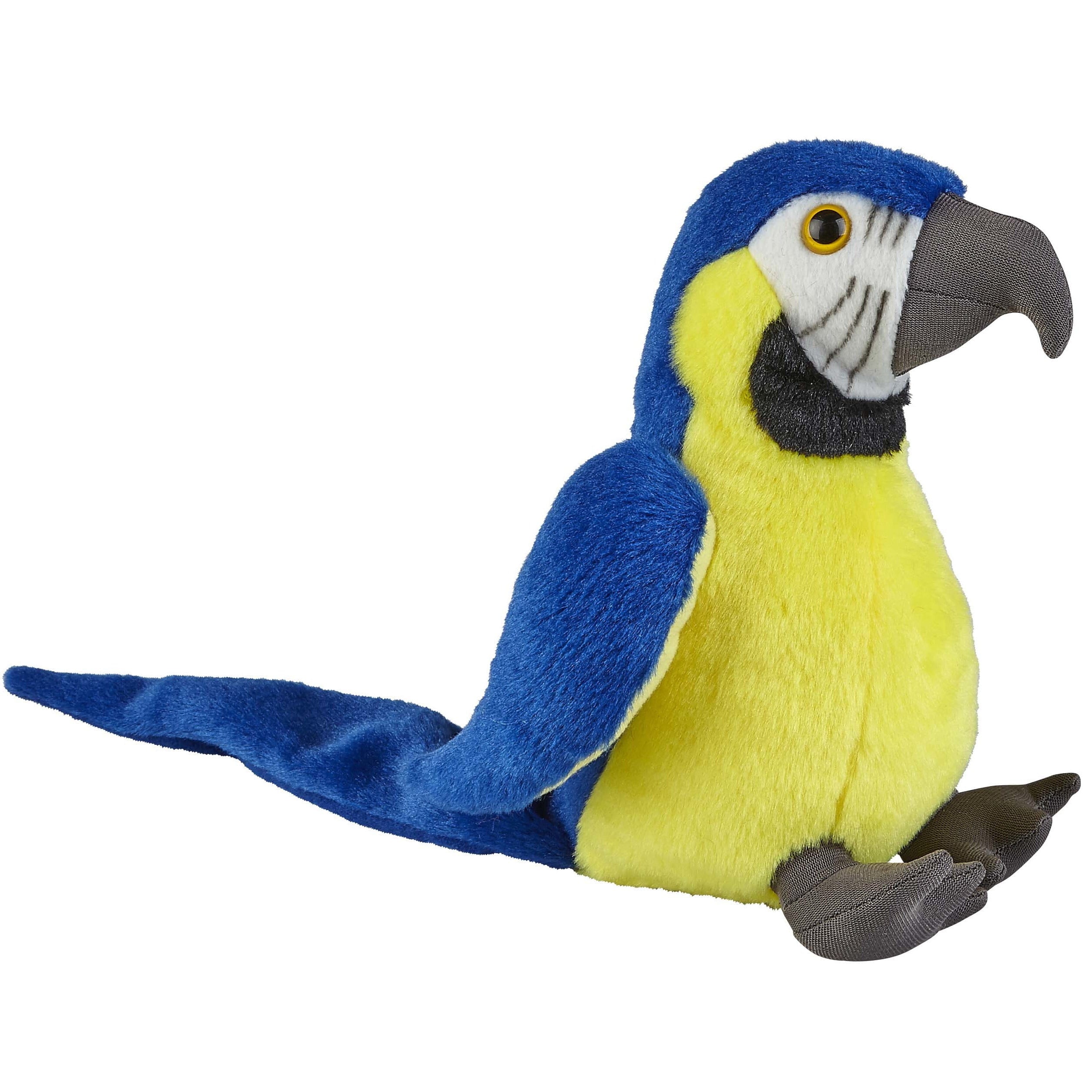 Macaw papegaai knuffel - pluche - 18 cm - blauw/goud - vogels - knuffeldier - cadeau
