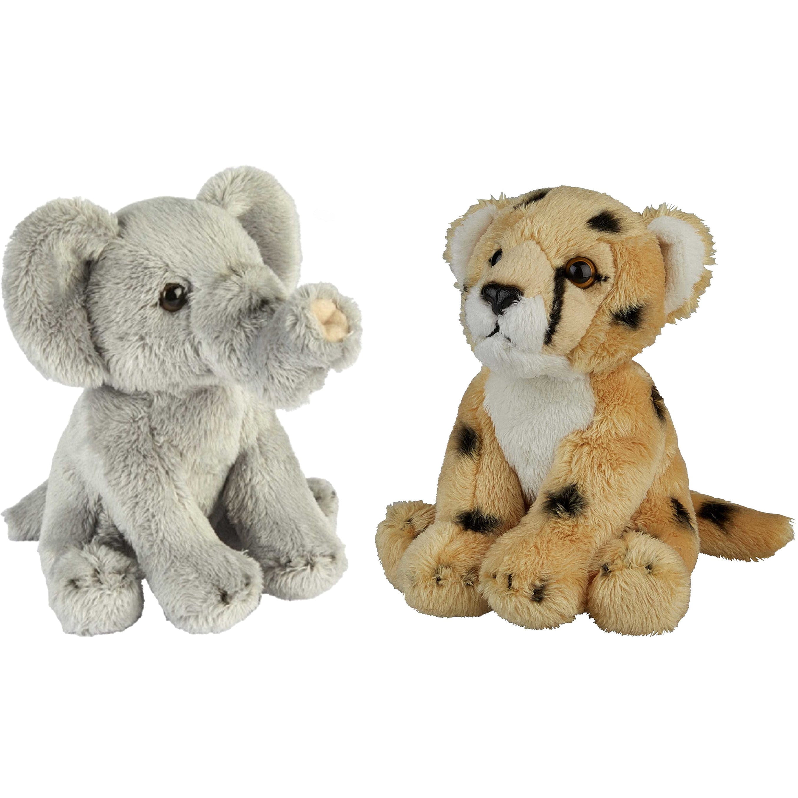 Safari dieren pluche knuffels - olifant en cheetah - 2 stuks - 15 cm