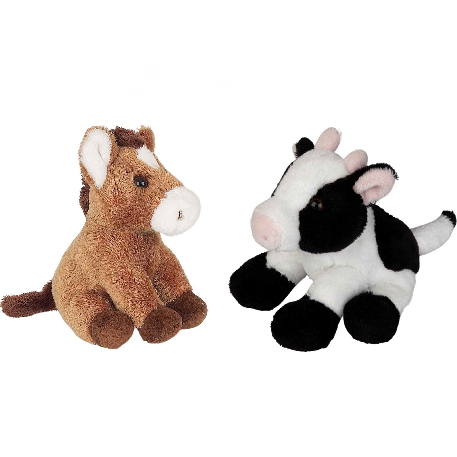 Boerderij dieren knuffels - pluche - paard en koe - 15 cm