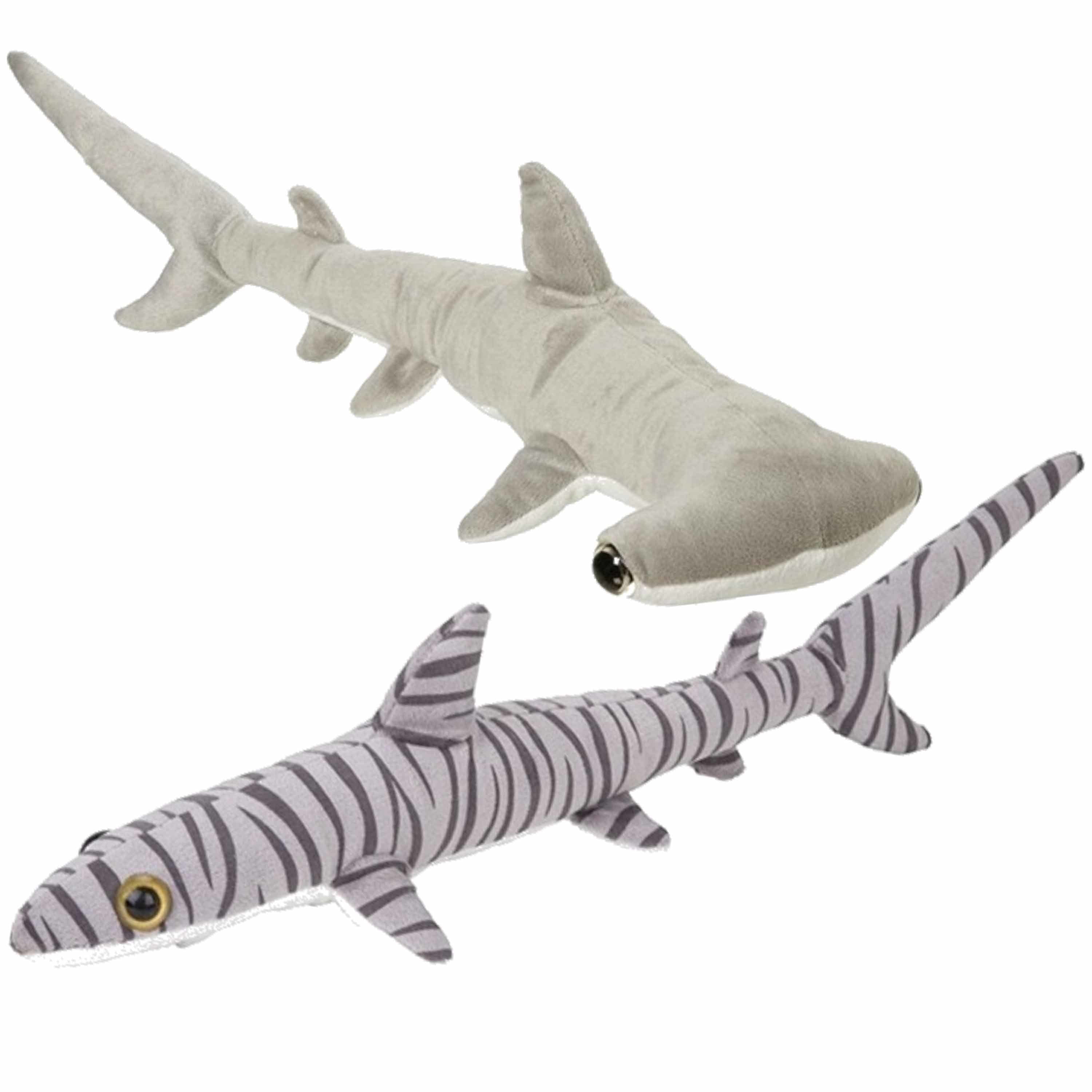 Set van 2 pluche haaien knuffels - 60 cm - tijgerhaai en hamerhaai