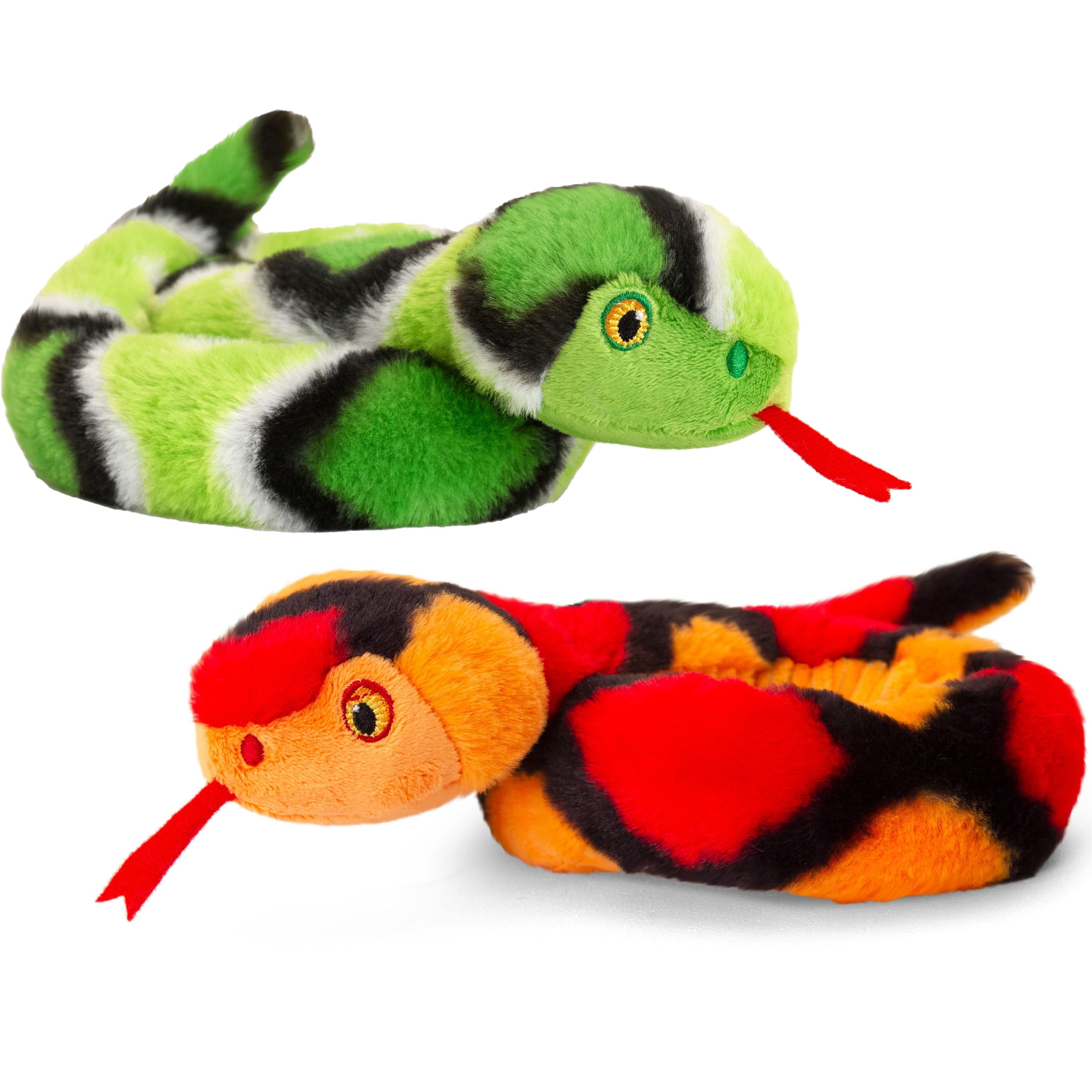 Pluche slang knuffel - rood en groen - 65 cm - set van 2