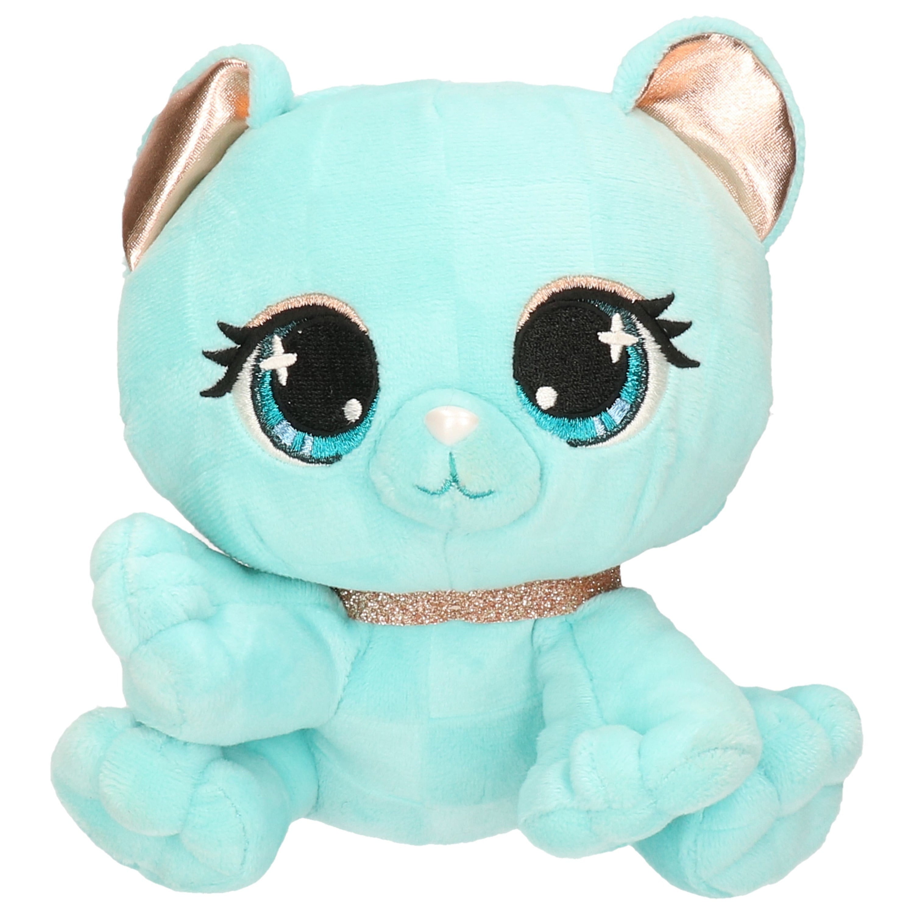 P-Lushes Pets kat/poes - pluche knuffel - aqua blauw - 15 cm