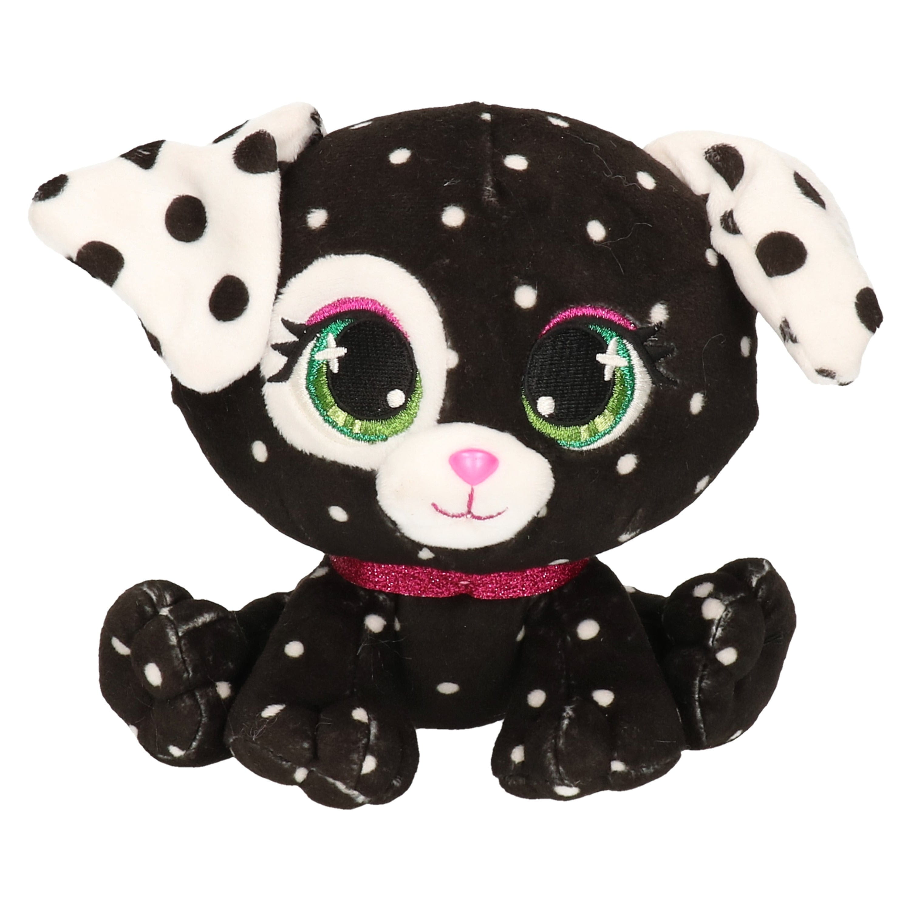 P-Lushes Pets knuffel hond - pluche - zwart/wit - 15 cm