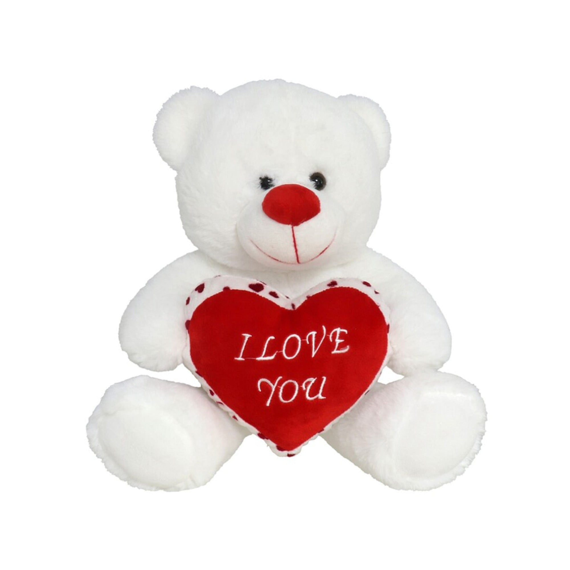 Pluche knuffelbeer - wit/rood hartje - 30 cm - Valentijnscadeau