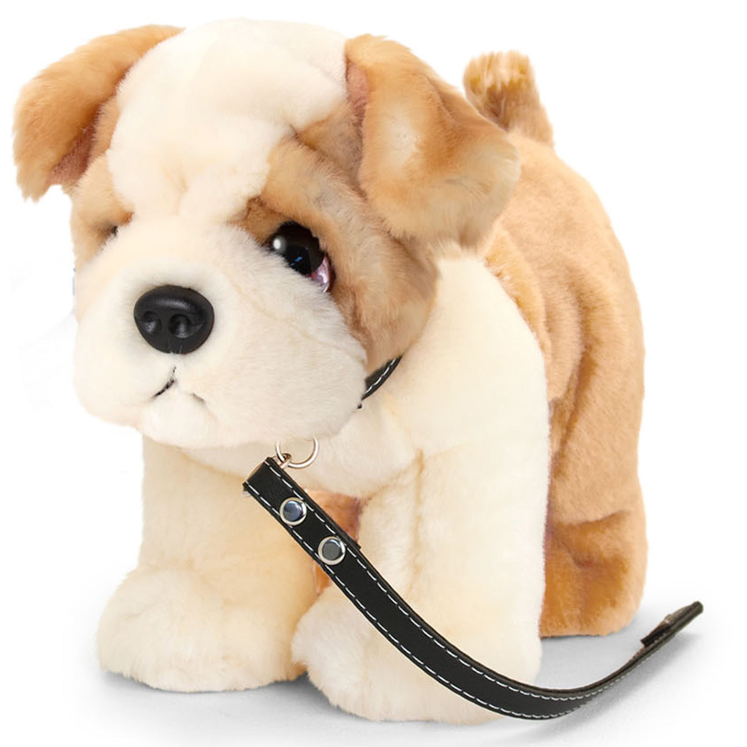 Keel Toys bulldog knuffel - pluche - met riem - 30 cm - bruin