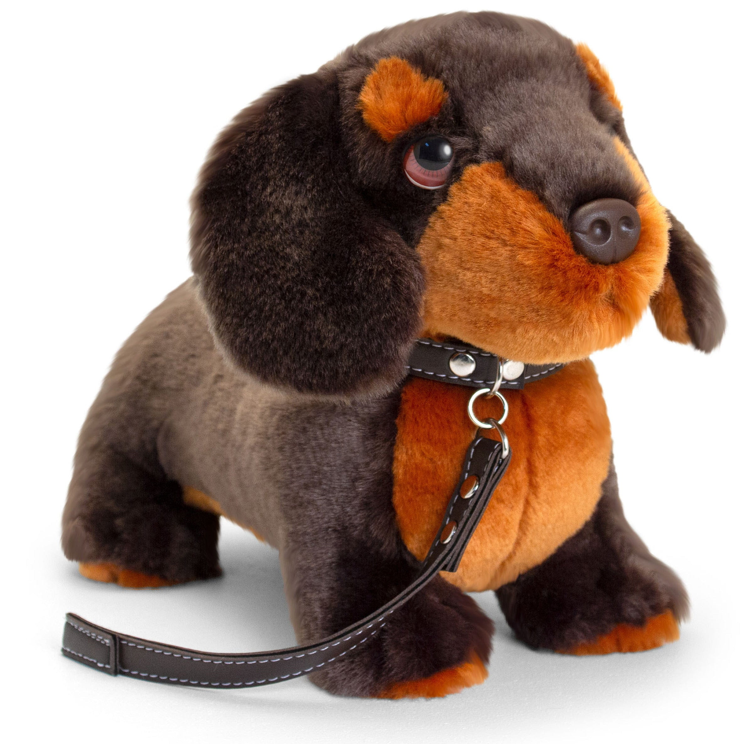 Teckel knuffel hond - pluche - met riem - 30 cm - donkerbruin