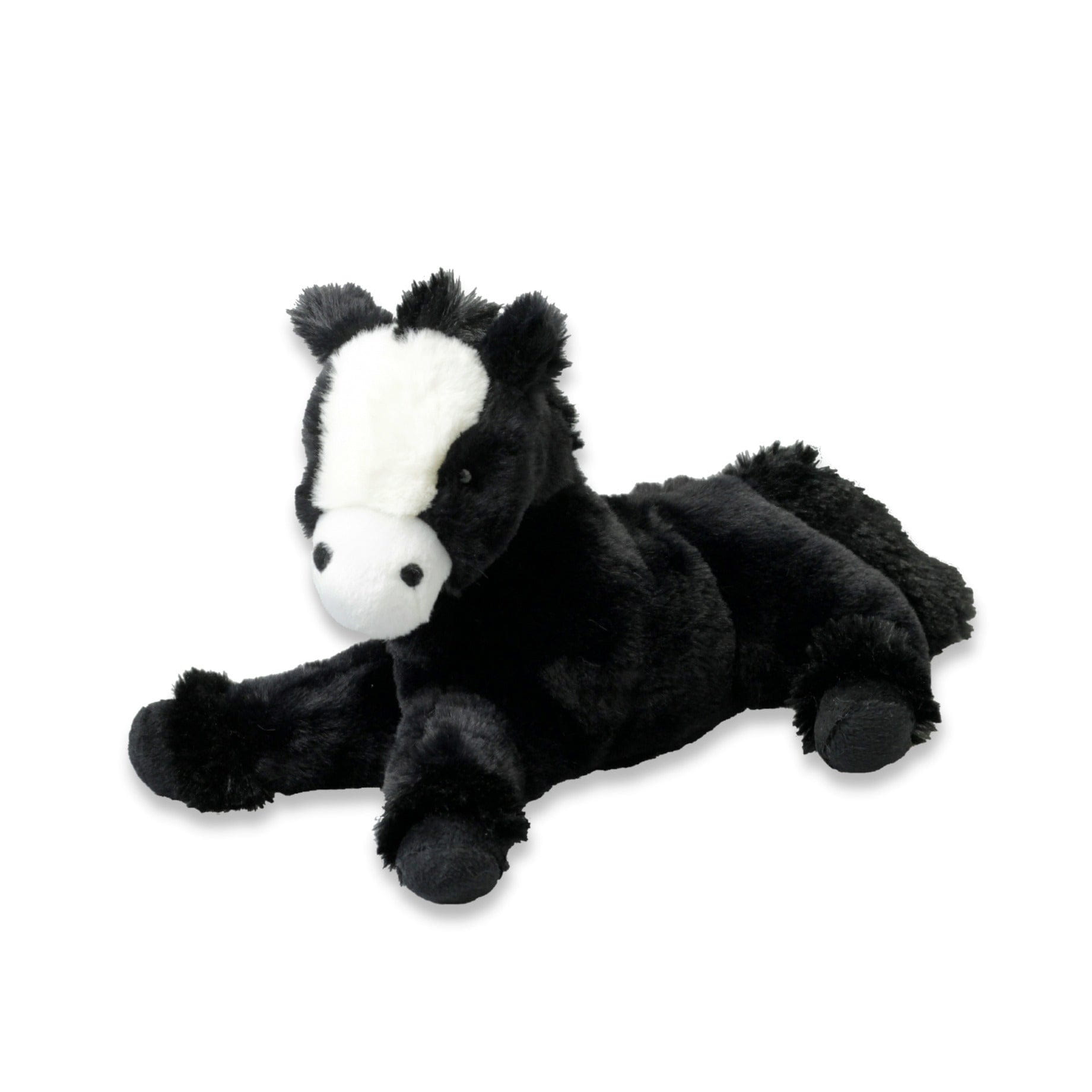 Pluche paard knuffel - zwart - liggend - 30 cm - polyester