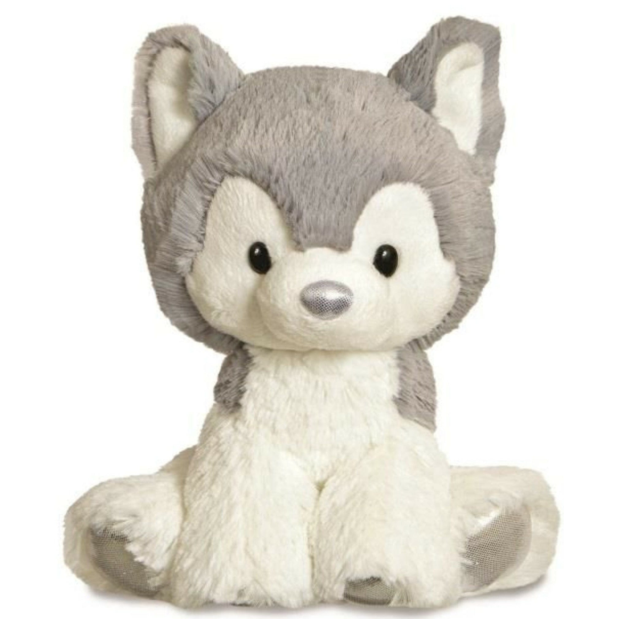 Husky knuffel - pluche - grijs/wit - 20 cm - hondenknuffel