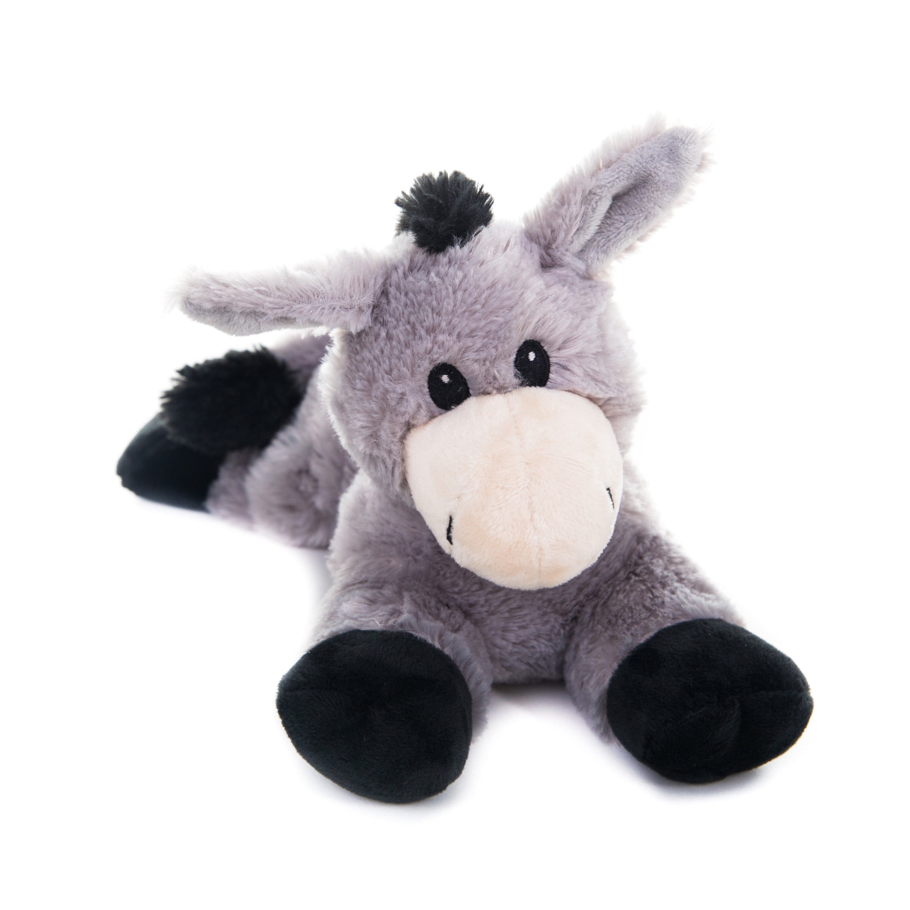 Warmte/koelte knuffel ezel - grijs - 30 cm - pluche