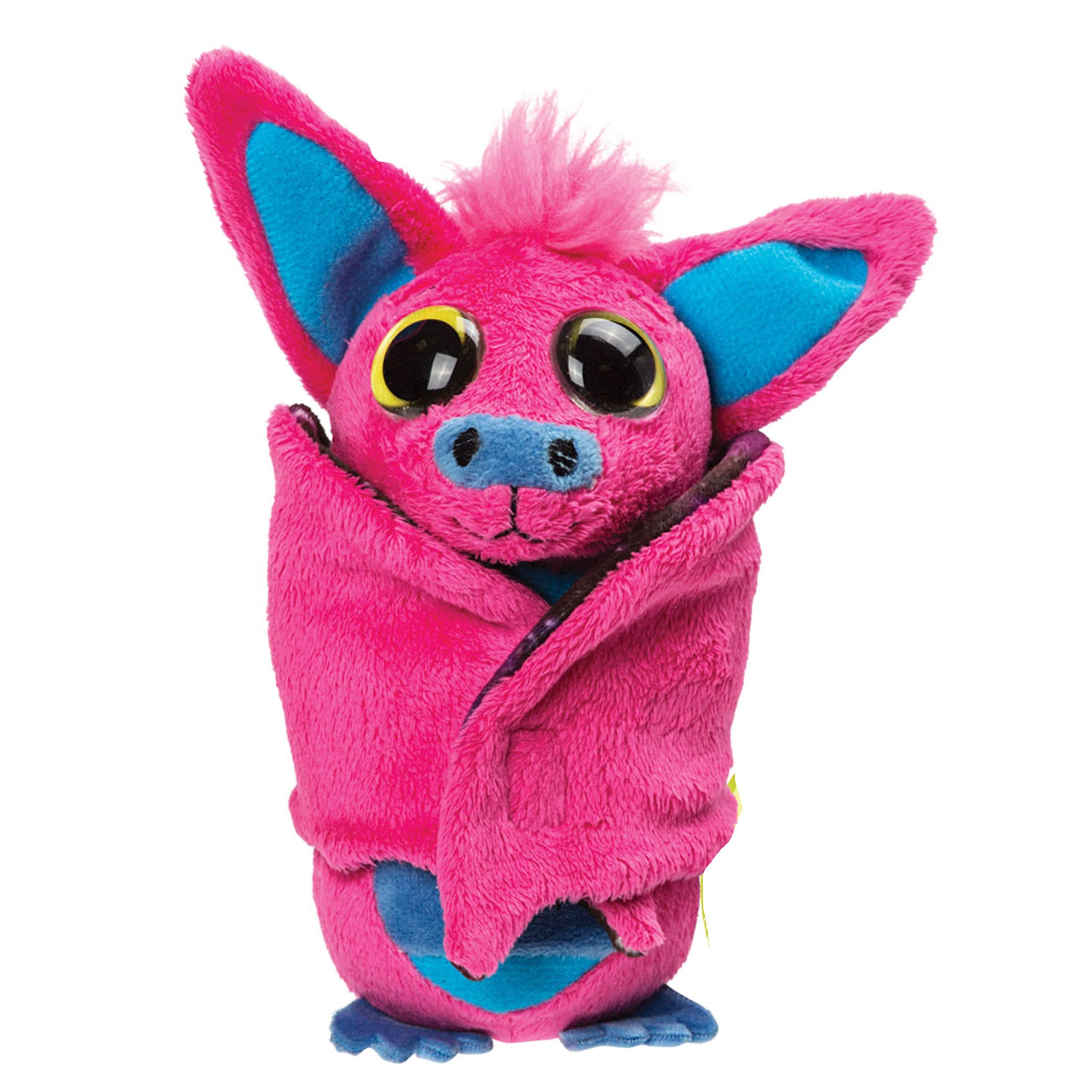 Pluche vleermuis knuffel - roze/blauw - 17 cm - glow in the dark