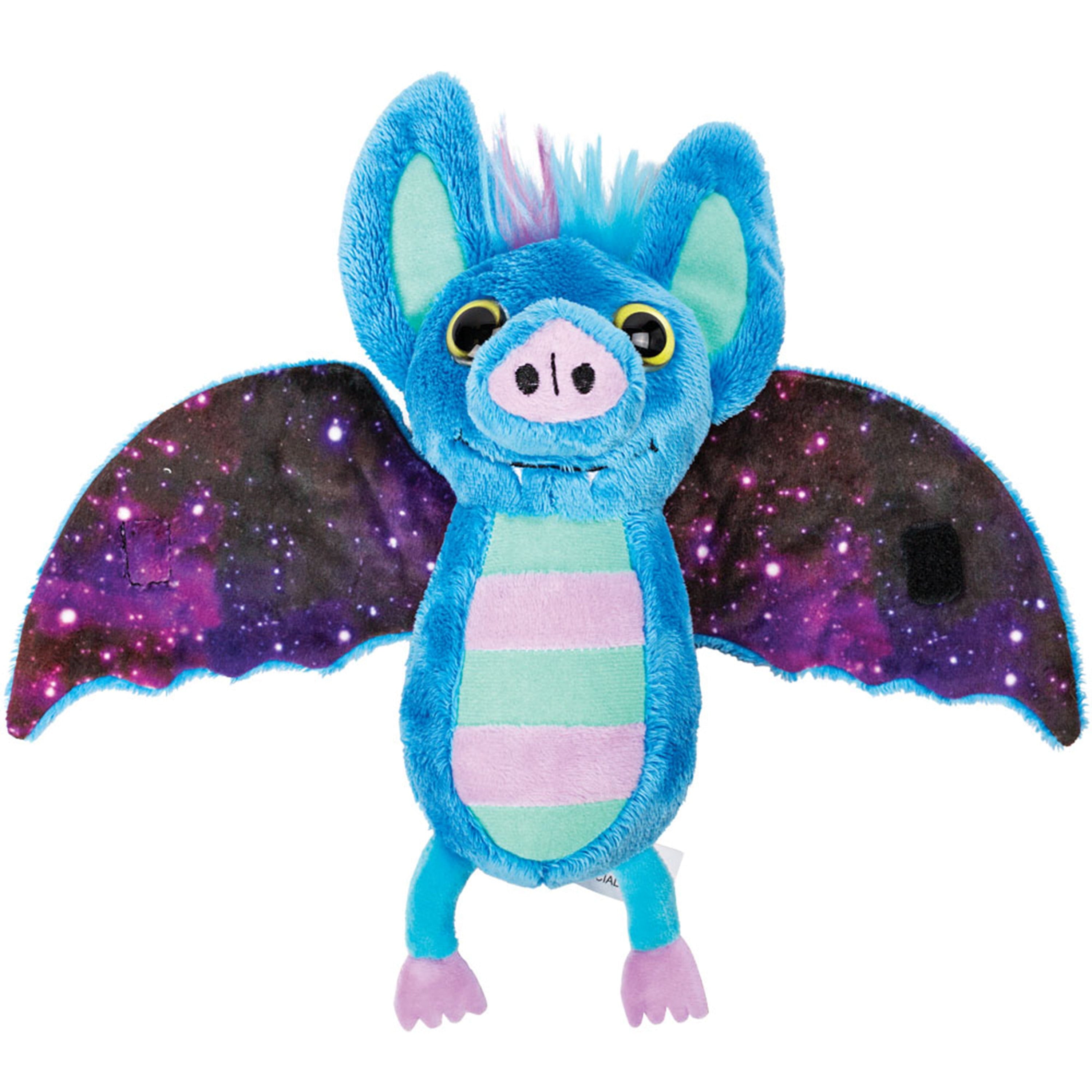 Pluche vleermuis knuffel - lichtblauw/paars - 17 cm - glow in the dark