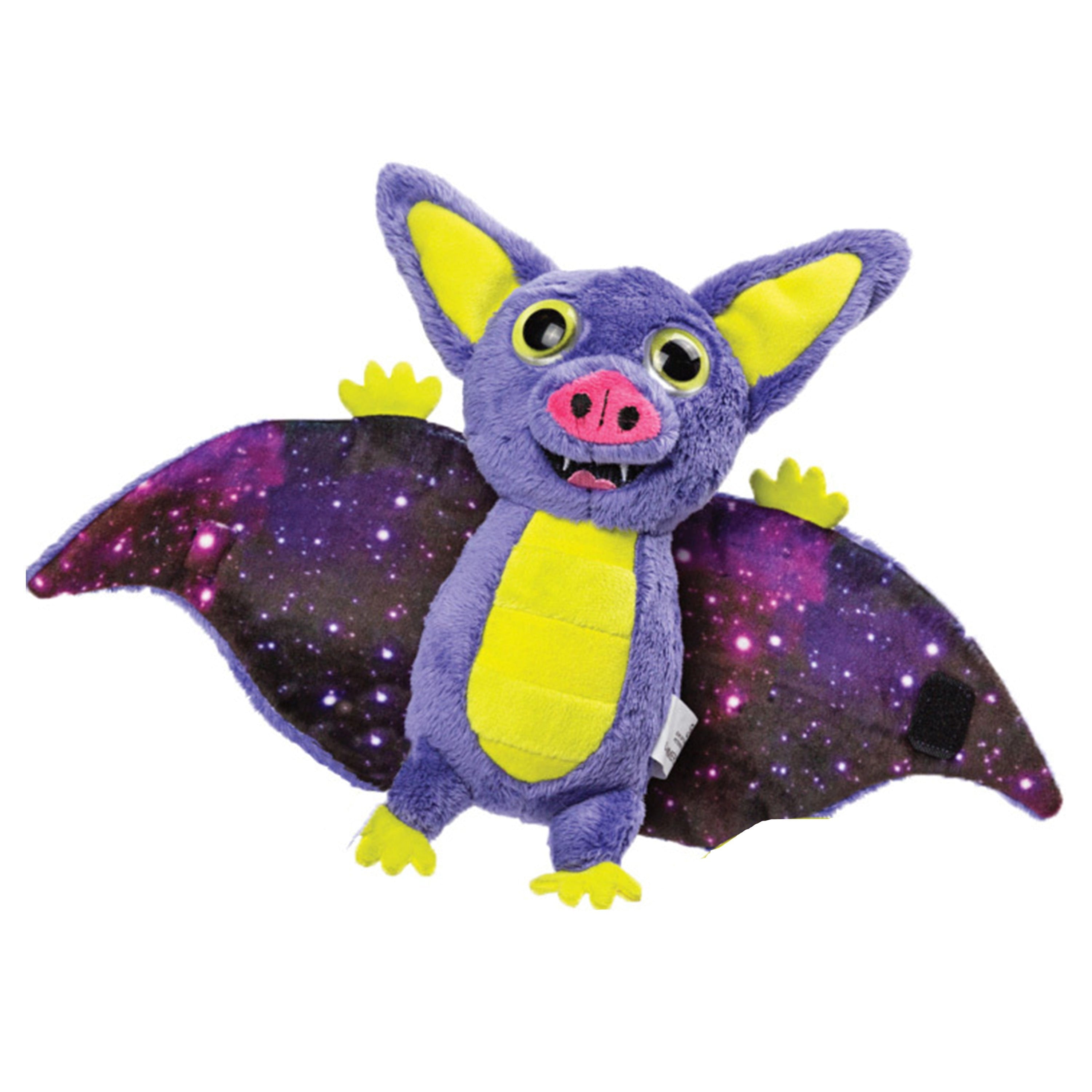 Vleermuis knuffel - pluche - paars/geel - 17 cm