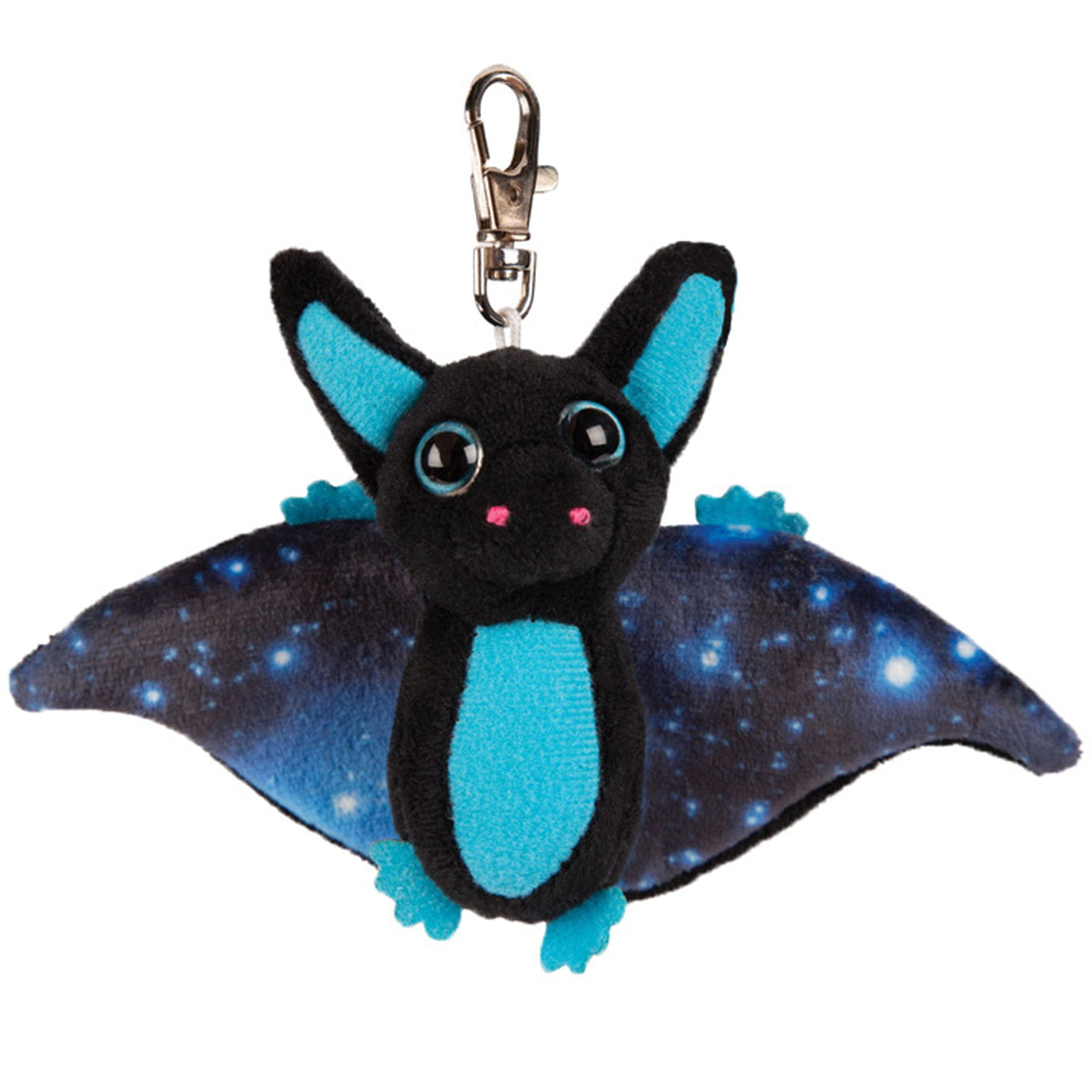 Pluche vleermuis knuffel - zwart/blauw - 9 cm - sleutelhanger