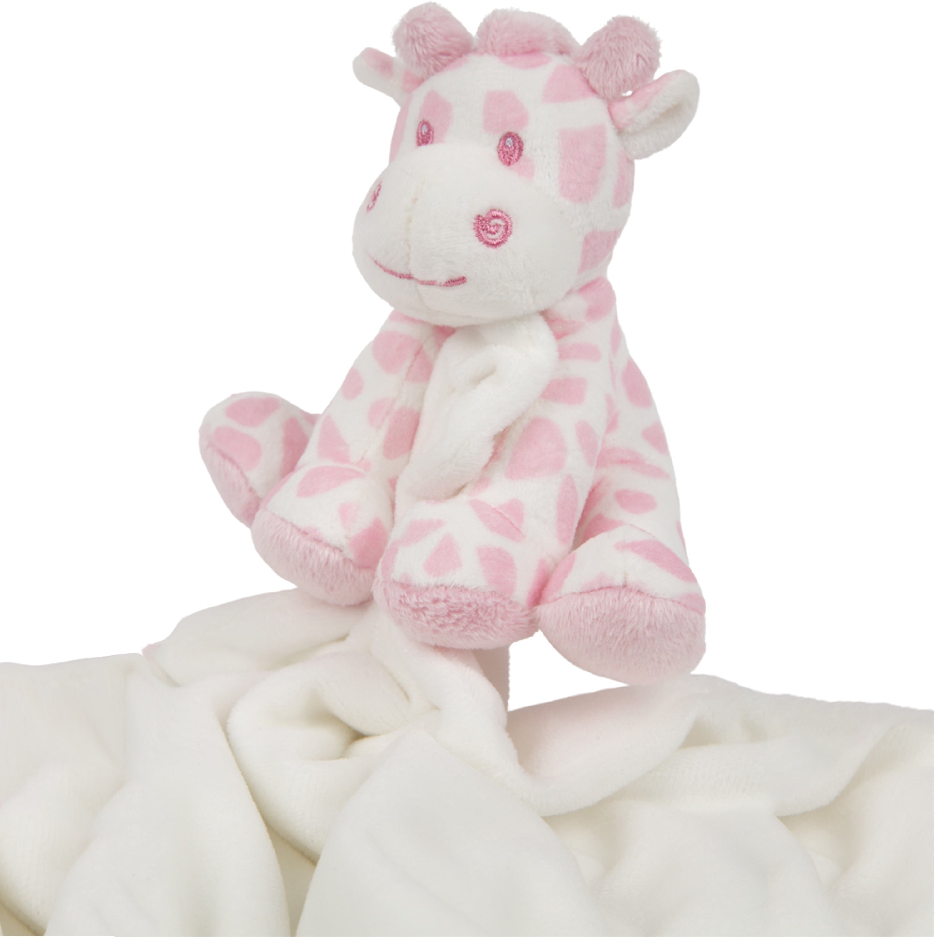 Suki Gifts giraffe knuffel - pluche tuttel doekje - roze/wit - 30 cm