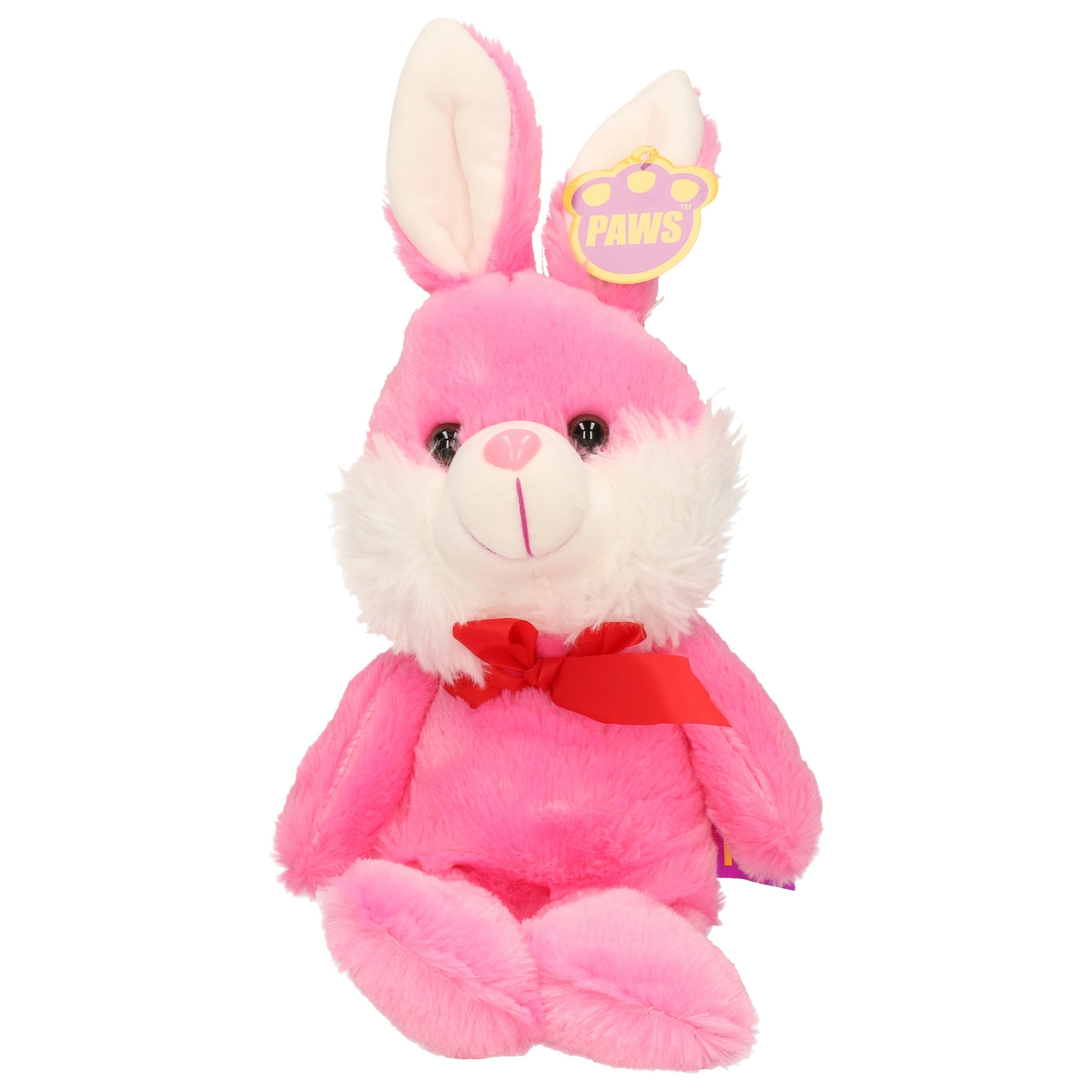 Paashaas knuffel - roze pluche - 32 cm - met strikje