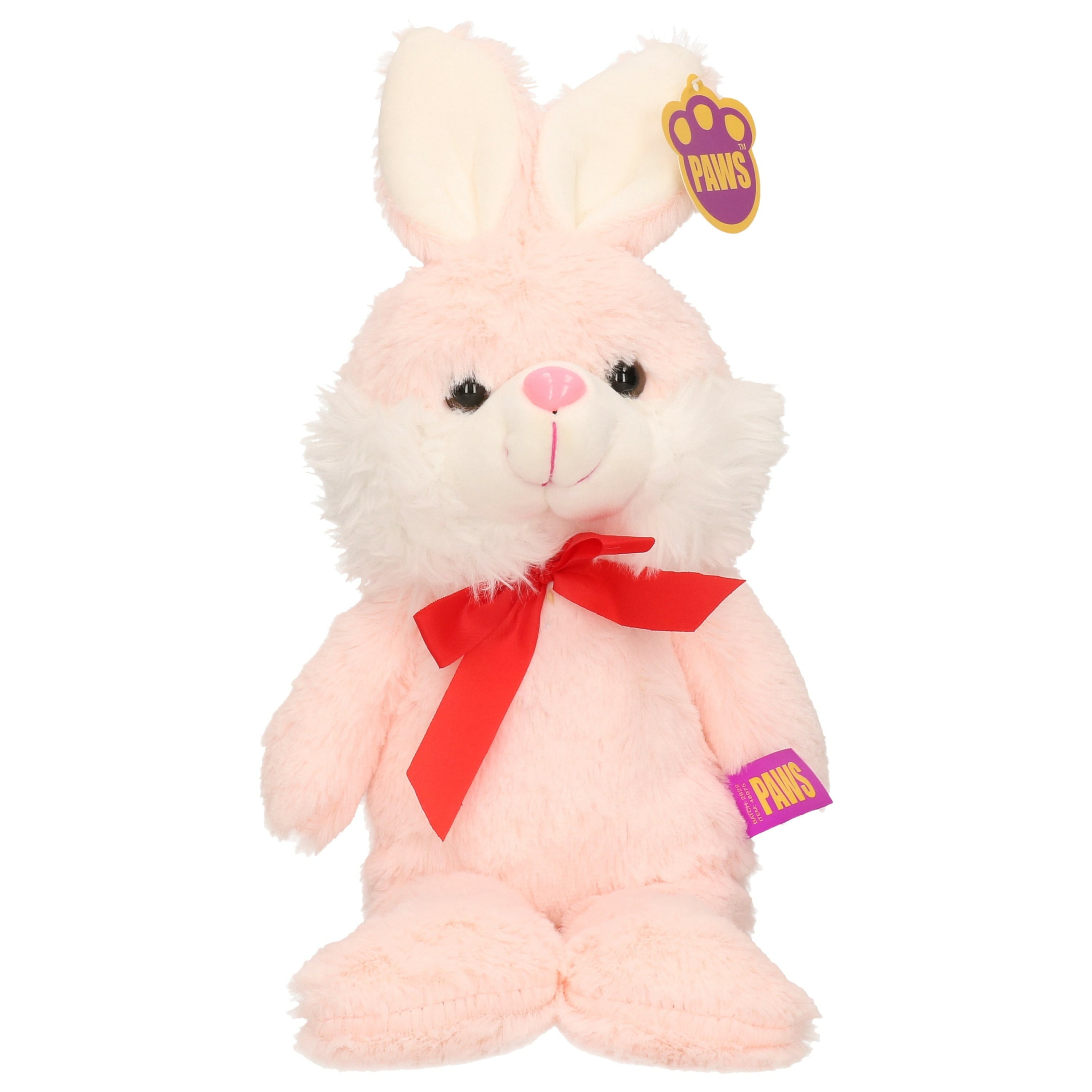 Paashaas knuffel - zachte pluche - lichtroze - 32 cm - strikje
