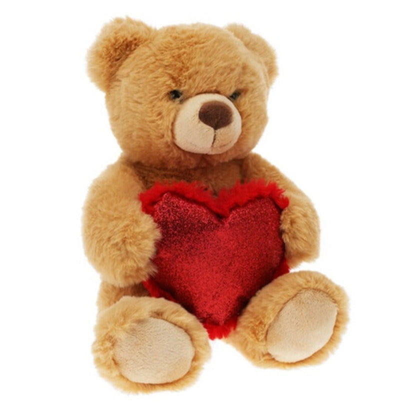 Pluche teddybeer met hartje - lichtbruin - 26 cm