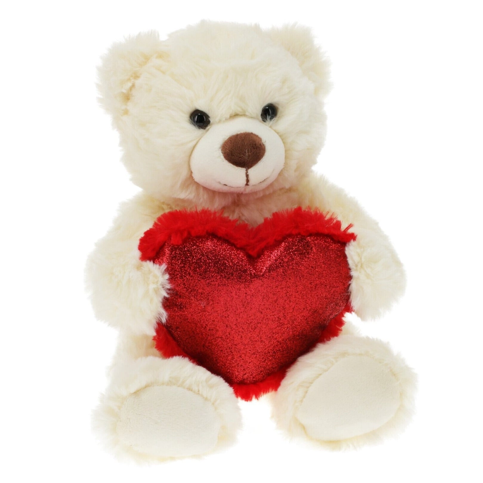 Pluche teddybeer met hartje - wit - 26 cm - knuffelcadeau