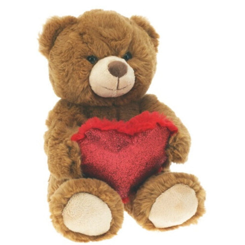 Donkerbruine teddybeer met hartje - pluche - 26 cm