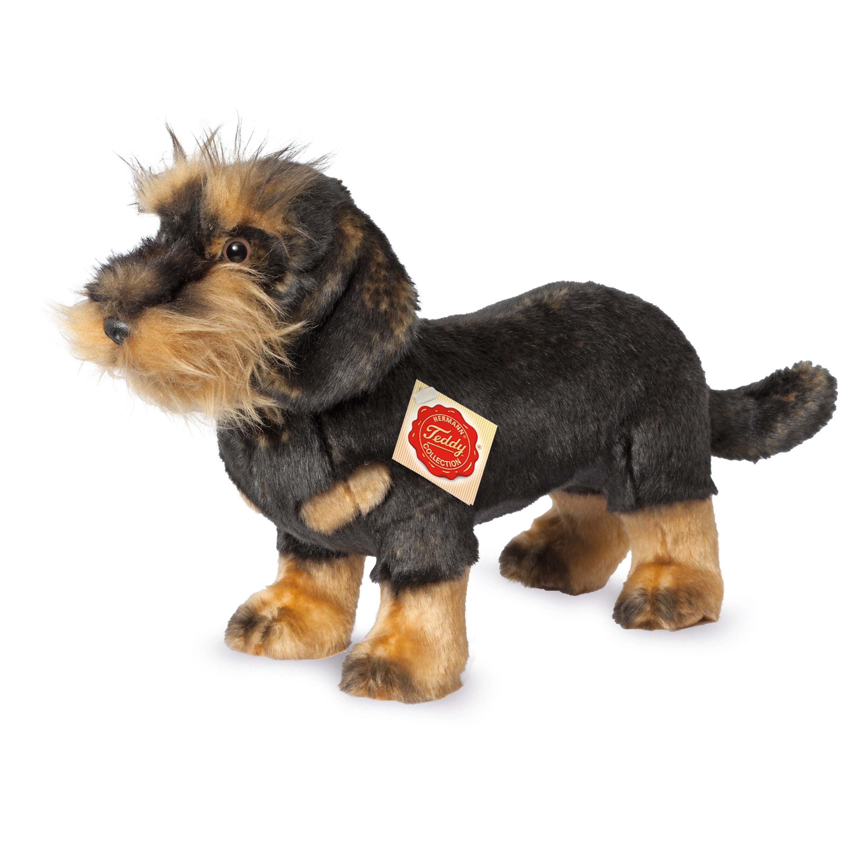 Teckel knuffel hond - pluche - zwart/bruin - 28 cm